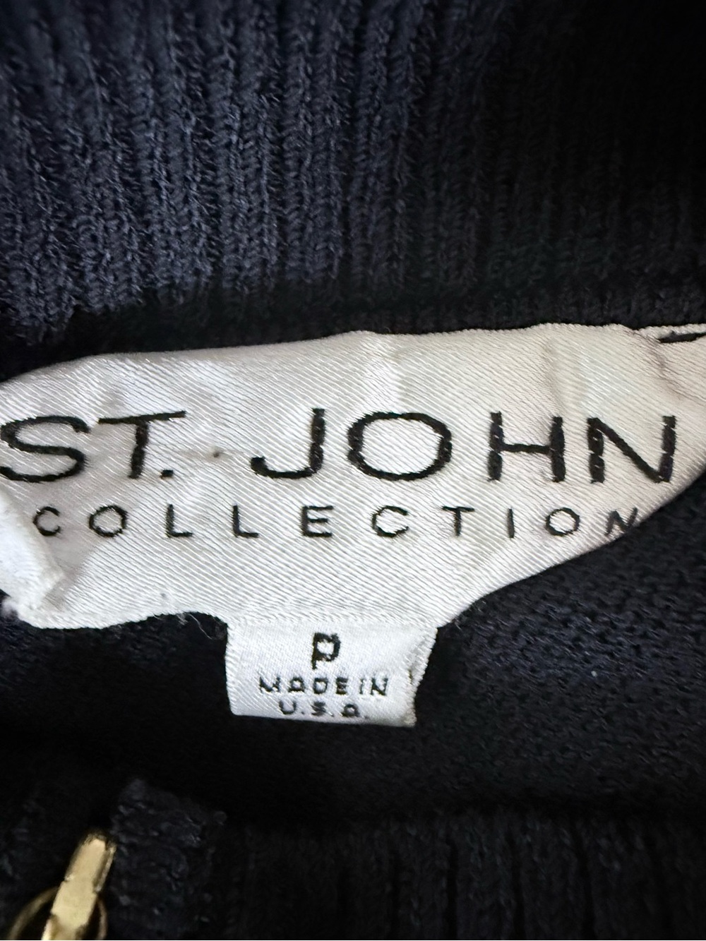 St. John Collection Navy Cream Knit Zip Jacket Gold Logo Size P - Picture 5 of 7